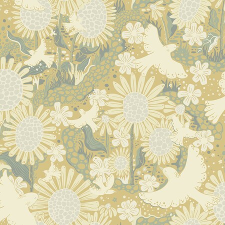 Manhattan Comfort Roubaix Drmma Butter Songbirds and Sunflowers 33 ft L X 209 in W Wallpaper BR4111-63010